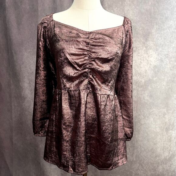 Lane Bryant Illusion NWT Plus Size Shimmer Ruched Tunic Top 22/24 Metallic Rose - Picture 10 of 11